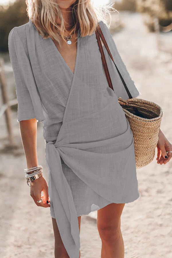 Solène Linen Wrap Mini Dress