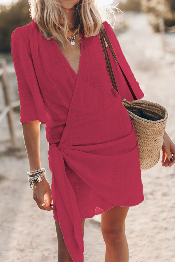 Solène Linen Wrap Mini Dress