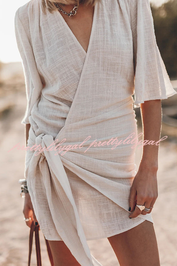 Solène Linen Wrap Mini Dress