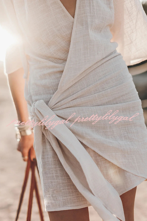 Solène Linen Wrap Mini Dress