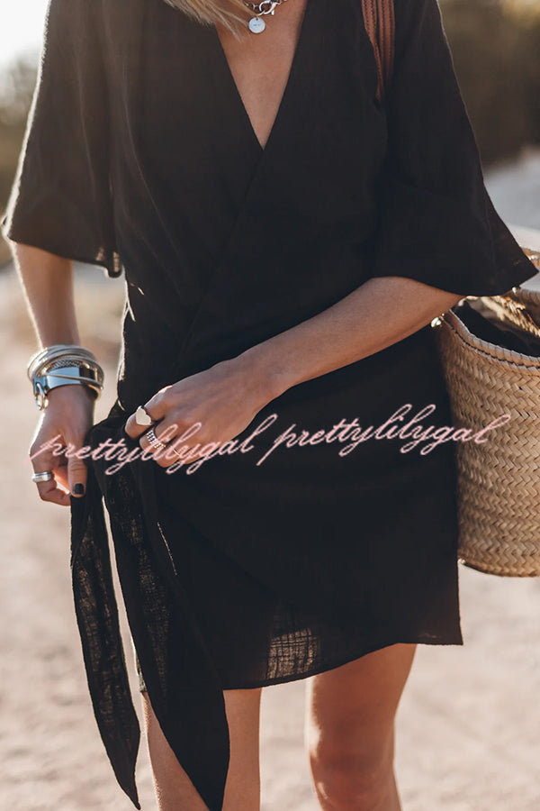 Solène Linen Wrap Mini Dress