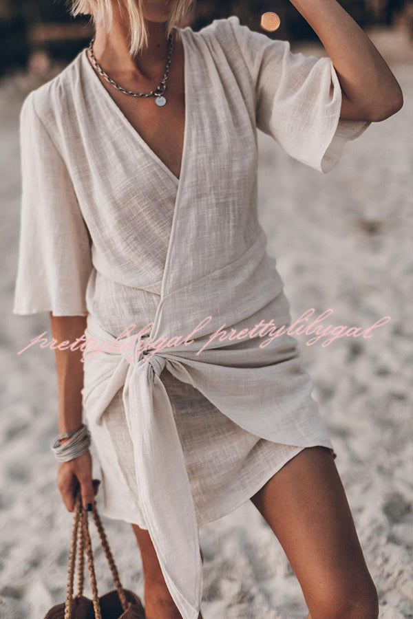 Solène Linen Wrap Mini Dress