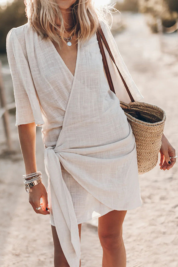 Solène Linen Wrap Mini Dress