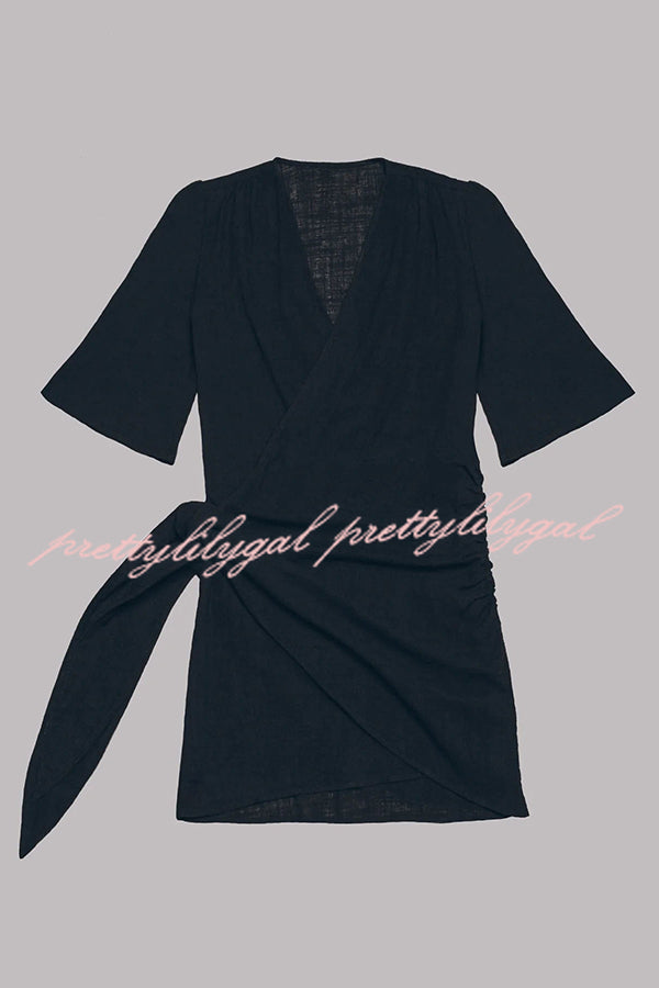 Solène Linen Wrap Mini Dress