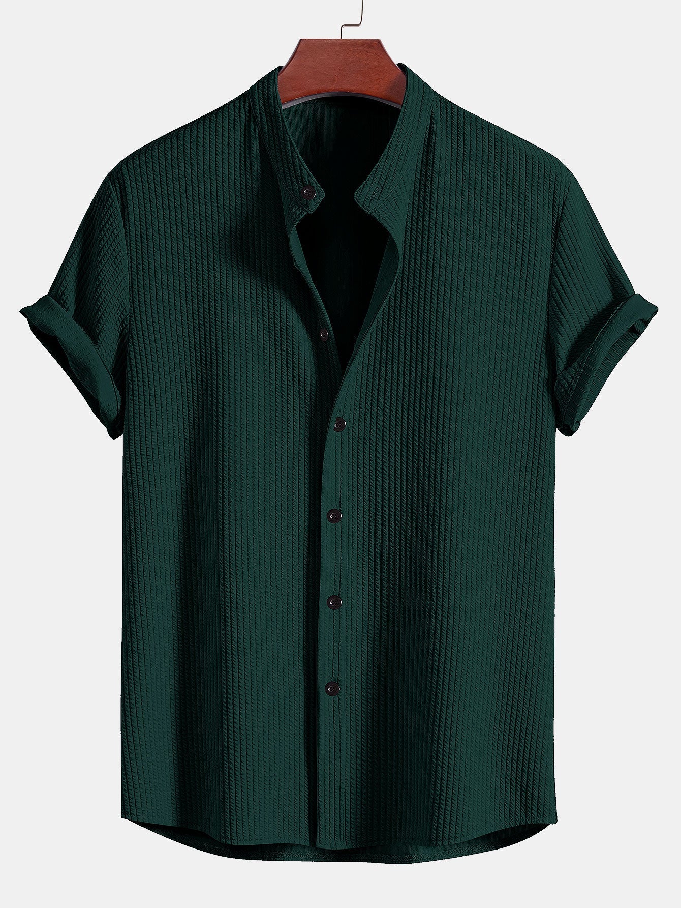 Stretch Ribbed Mock‑Neck Tee