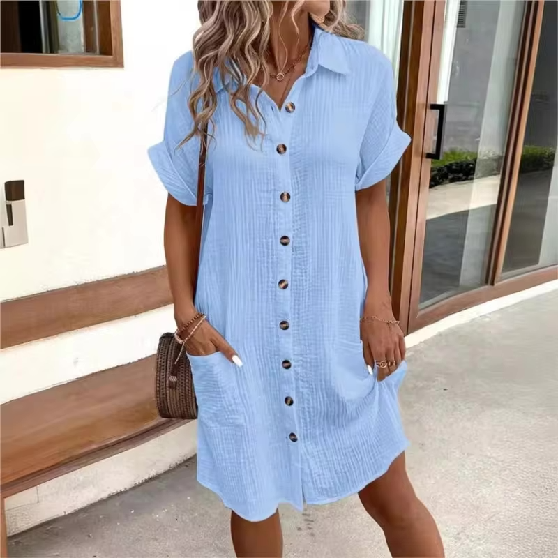 Élise Linen Button-Down Dress