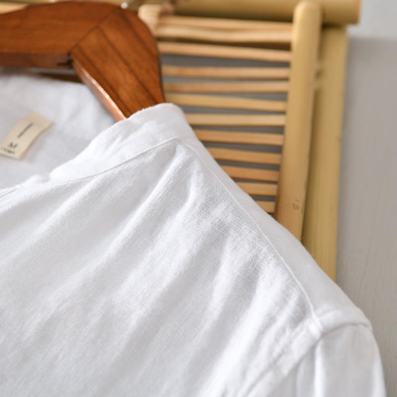 Capri Linen Band-Collar Shirt