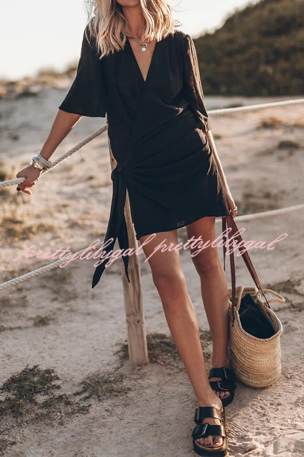 Solène Linen Wrap Mini Dress