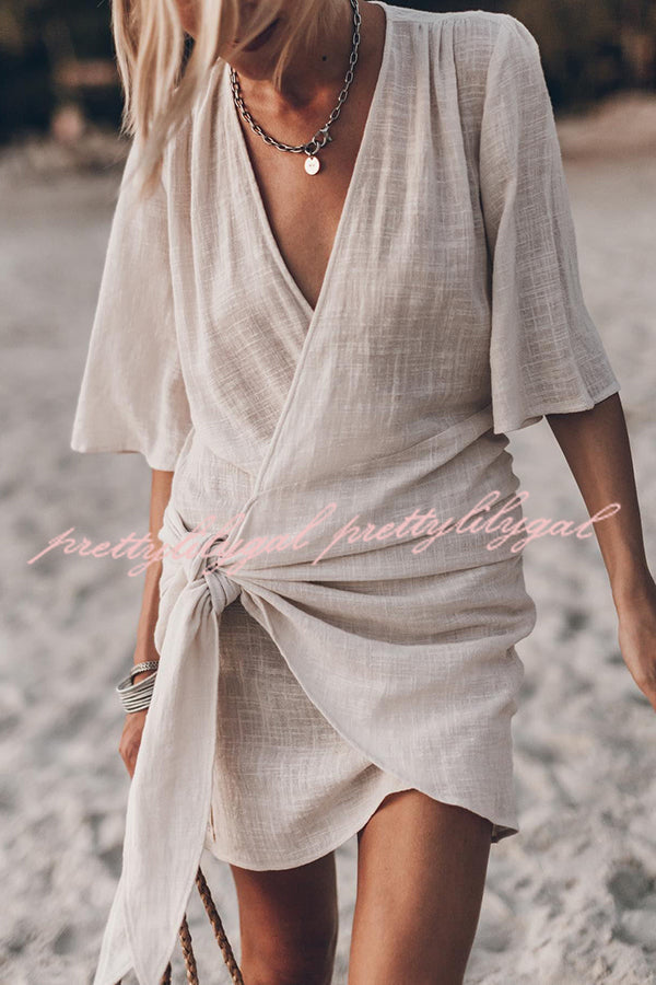 Solène Linen Wrap Mini Dress