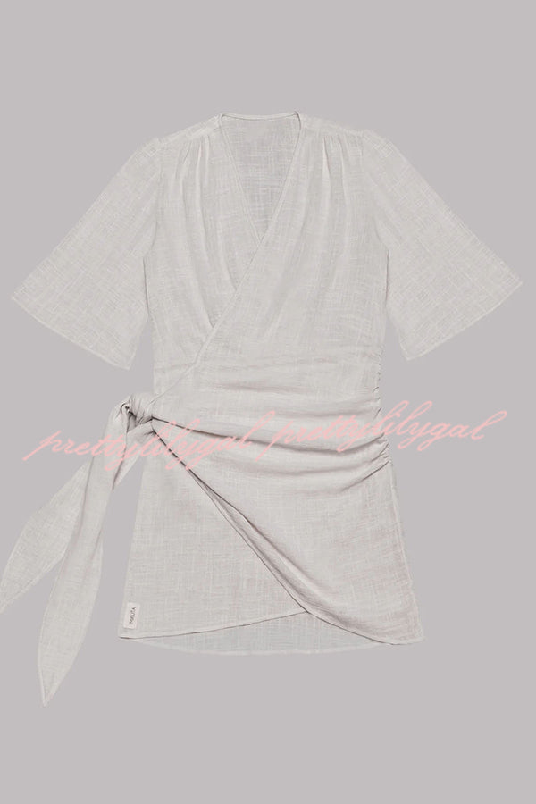 Solène Linen Wrap Mini Dress
