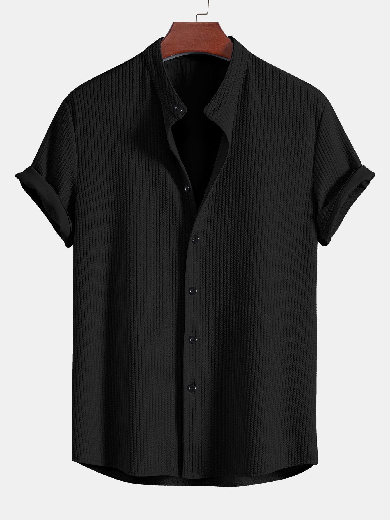 Stretch Ribbed Mock‑Neck Tee