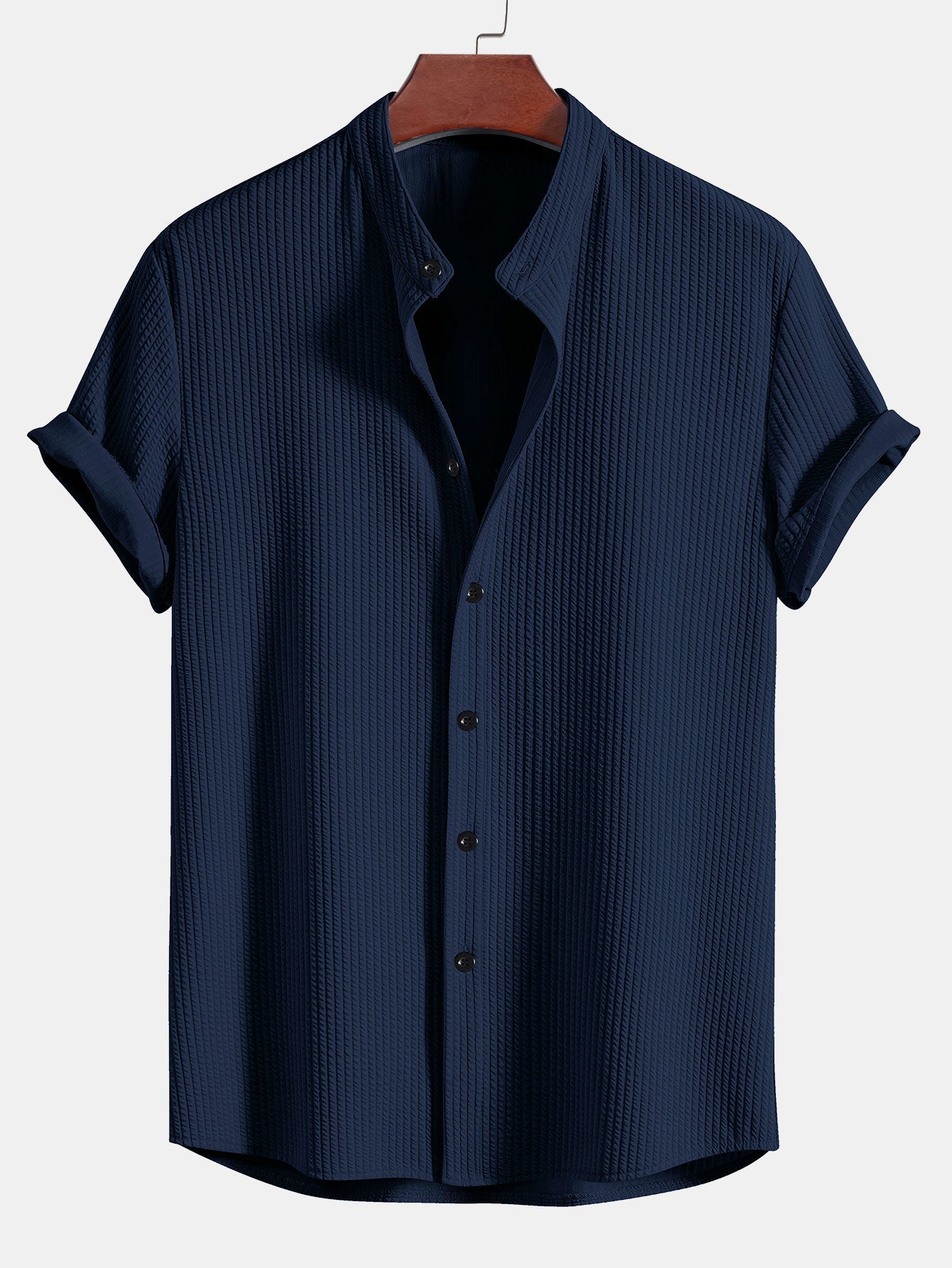 Stretch Ribbed Mock‑Neck Tee