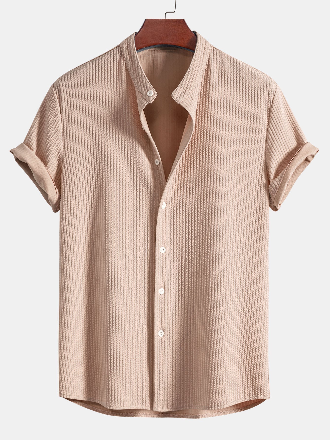 Stretch Ribbed Mock‑Neck Tee