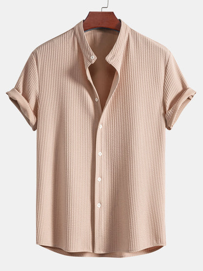 Stretch Ribbed Mock‑Neck Tee