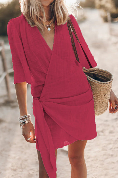Solène Linen Wrap Mini Dress