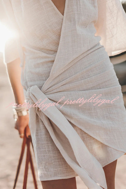 Solène Linen Wrap Mini Dress