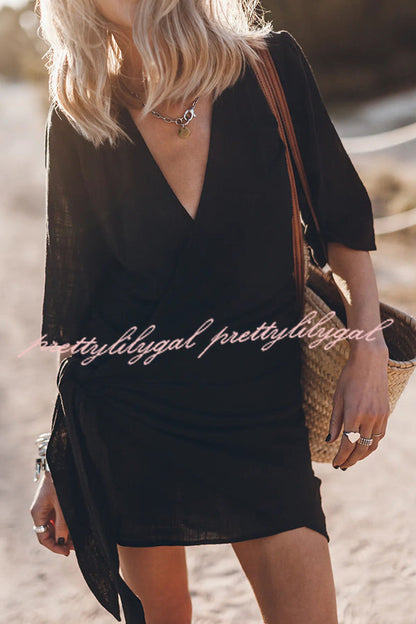 Solène Linen Wrap Mini Dress