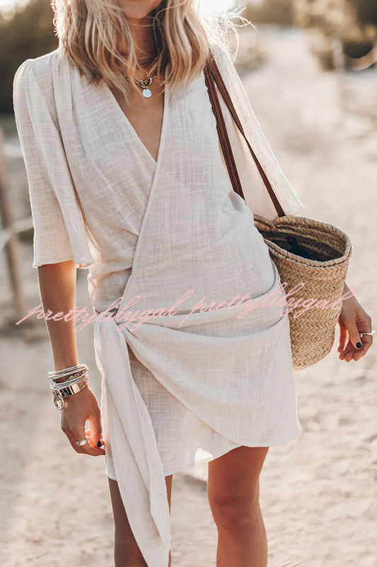 Solène Linen Wrap Mini Dress