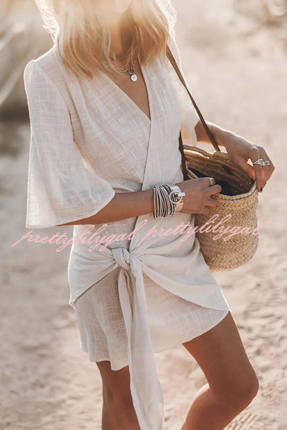 Solène Linen Wrap Mini Dress
