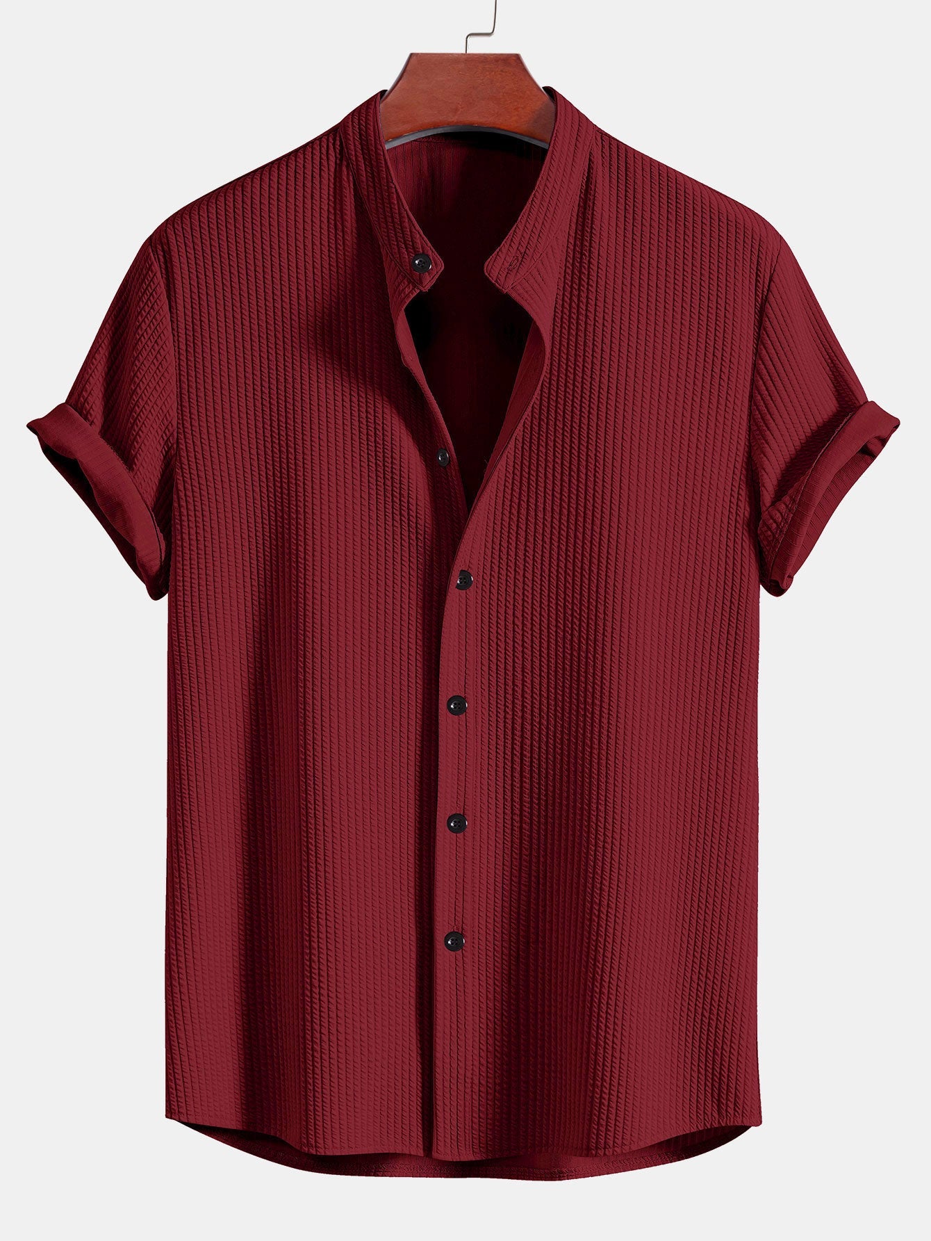 Stretch Ribbed Mock‑Neck Tee