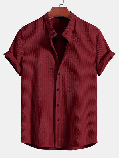 Stretch Ribbed Mock‑Neck Tee
