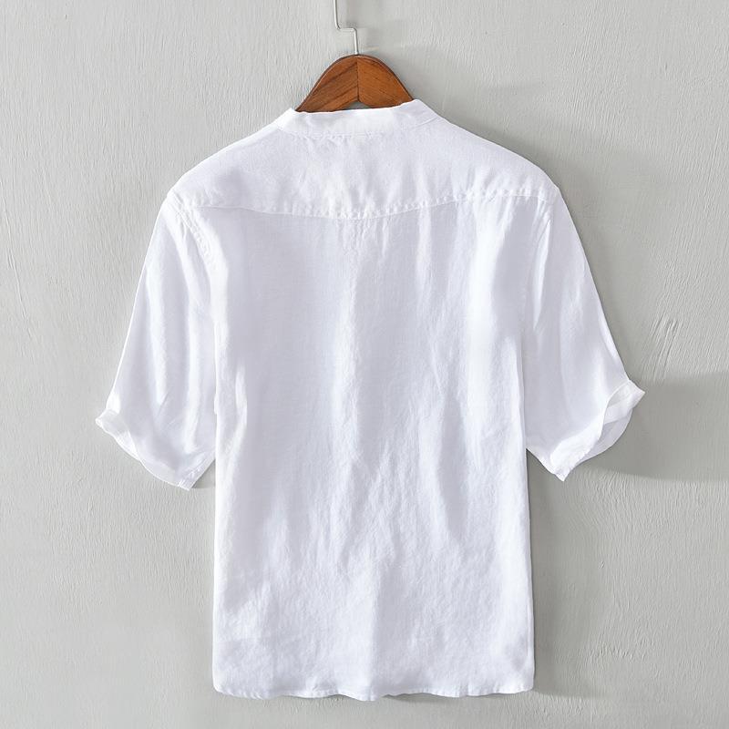 Capri Linen Band-Collar Shirt