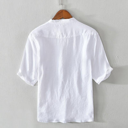Capri Linen Band-Collar Shirt