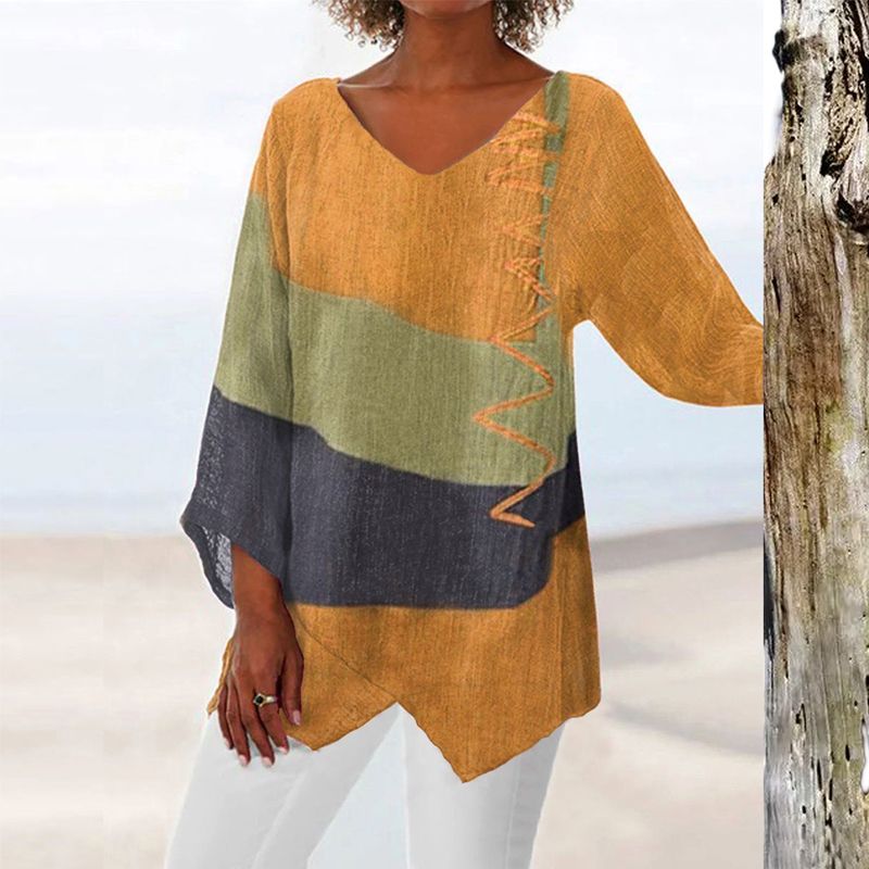 HELENE COLORBLOCK LINEN BLOUSE