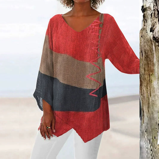 HELENE COLORBLOCK LINEN BLOUSE