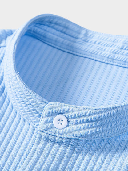 Stretch Ribbed Mock‑Neck Tee