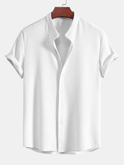 Stretch Ribbed Mock‑Neck Tee