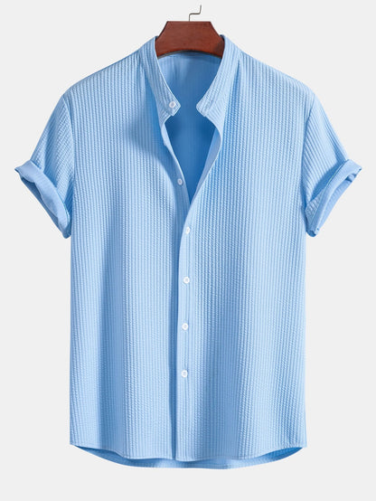 Stretch Ribbed Mock‑Neck Tee