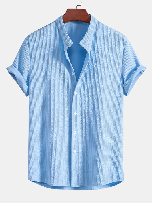 Stretch Ribbed Mock‑Neck Tee