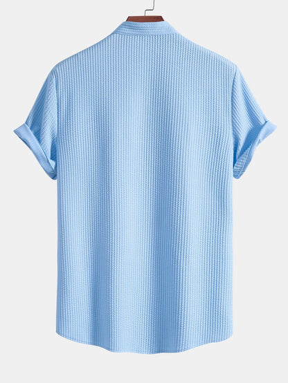 Stretch Ribbed Mock‑Neck Tee